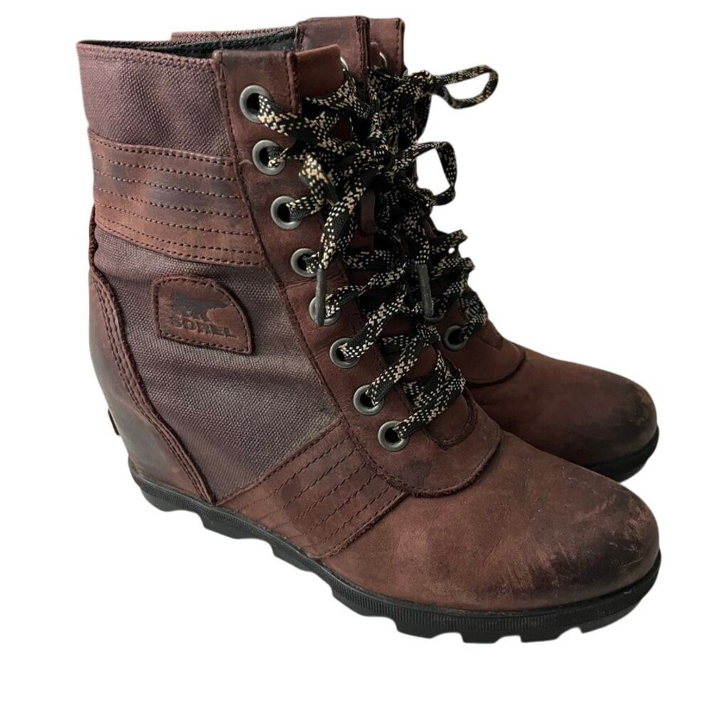 Sorel Lexie Wedge Ankle Boots Women Size 9.5 Burgundy Wine‎ Color